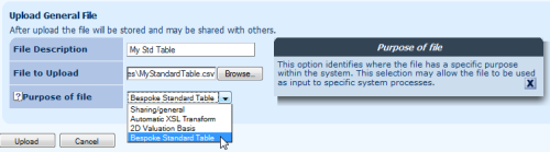 Upload Standard Table